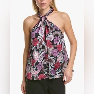 BCBGMAXAZRIA Sleeveless Relaxed Top Twisted Halter Neck Back Keyhole S - SPL